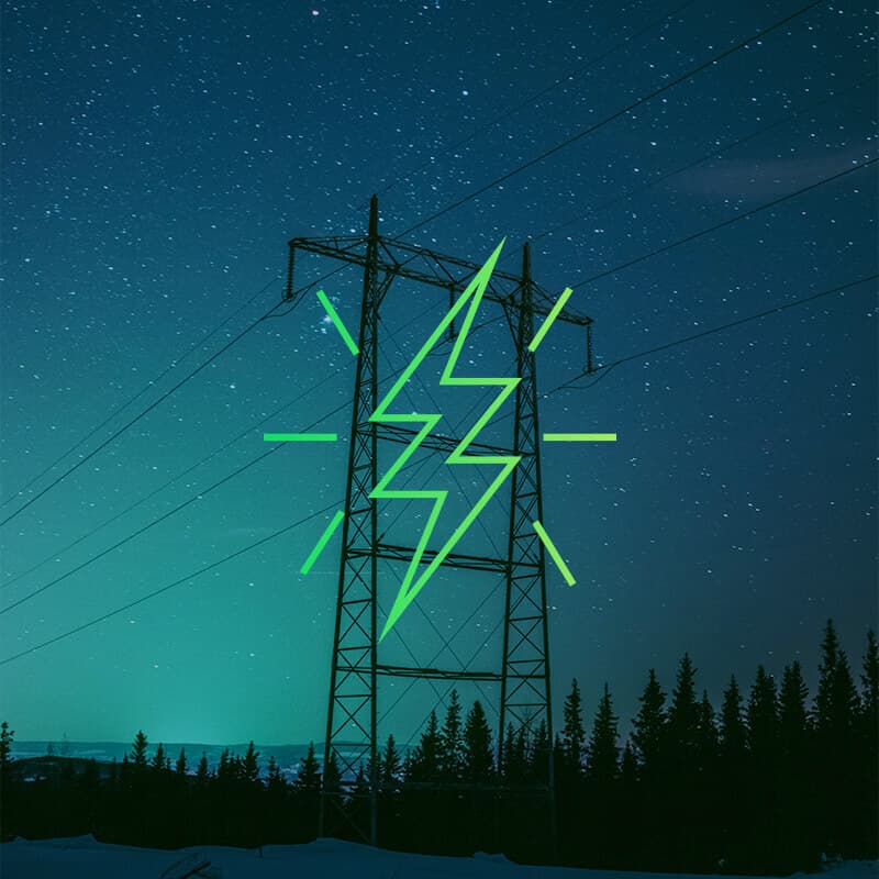 Power lines with an icon of a lightning bolt