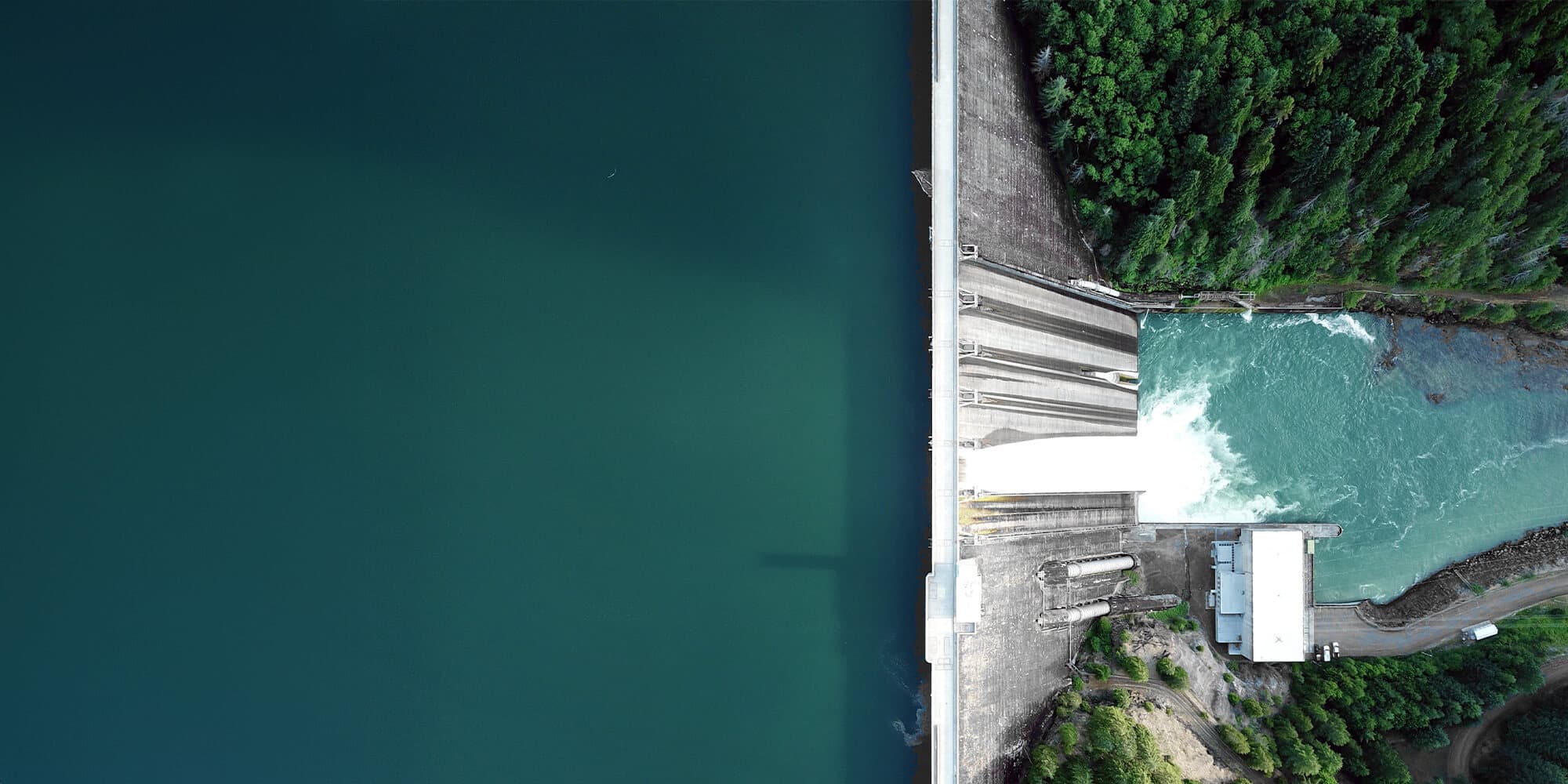 bird's eye view of a hydroelectric dam