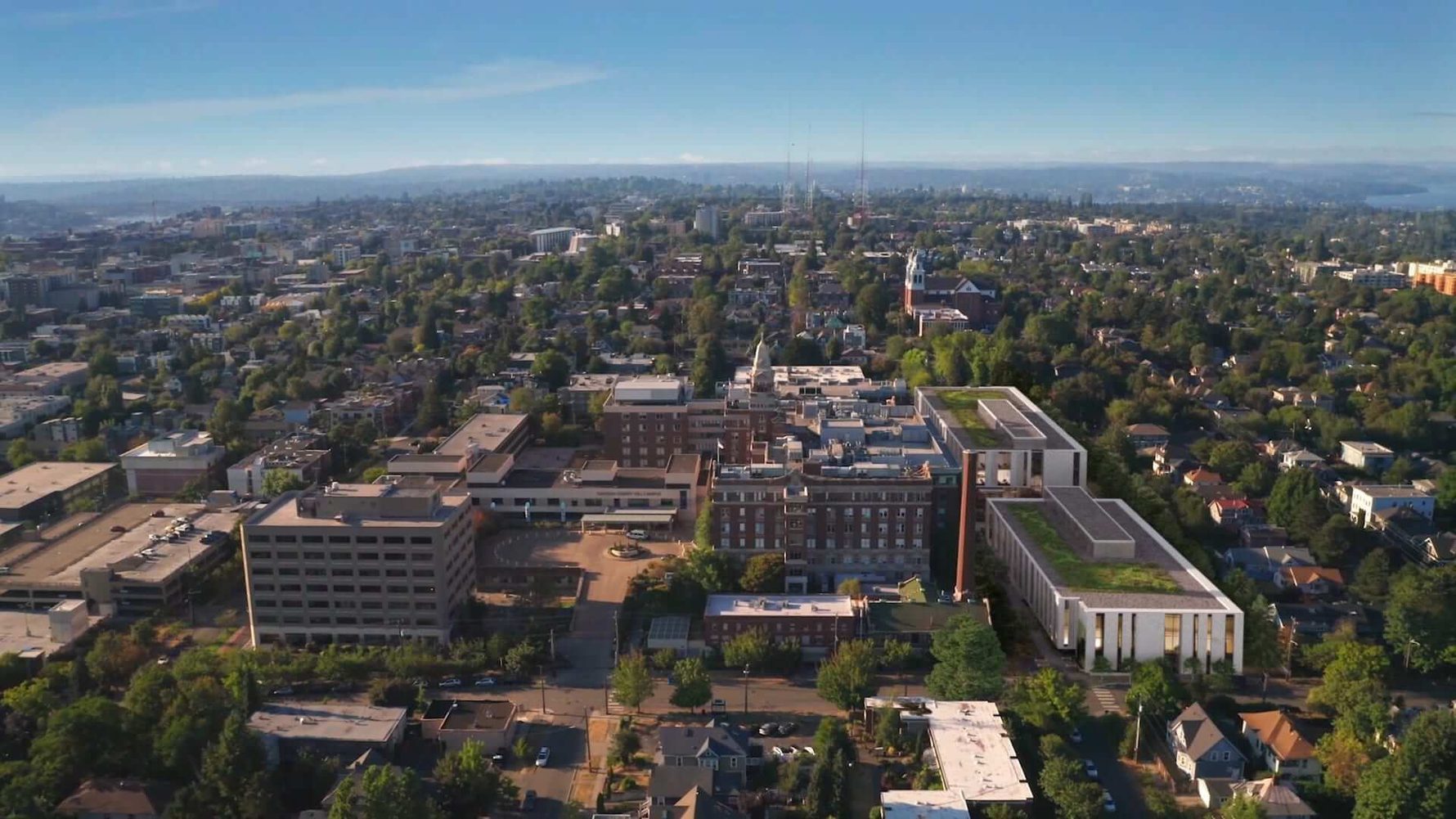 Aerial view showing Cherry Hill Campus and its proximity to Seattle's Providence Medical Center
