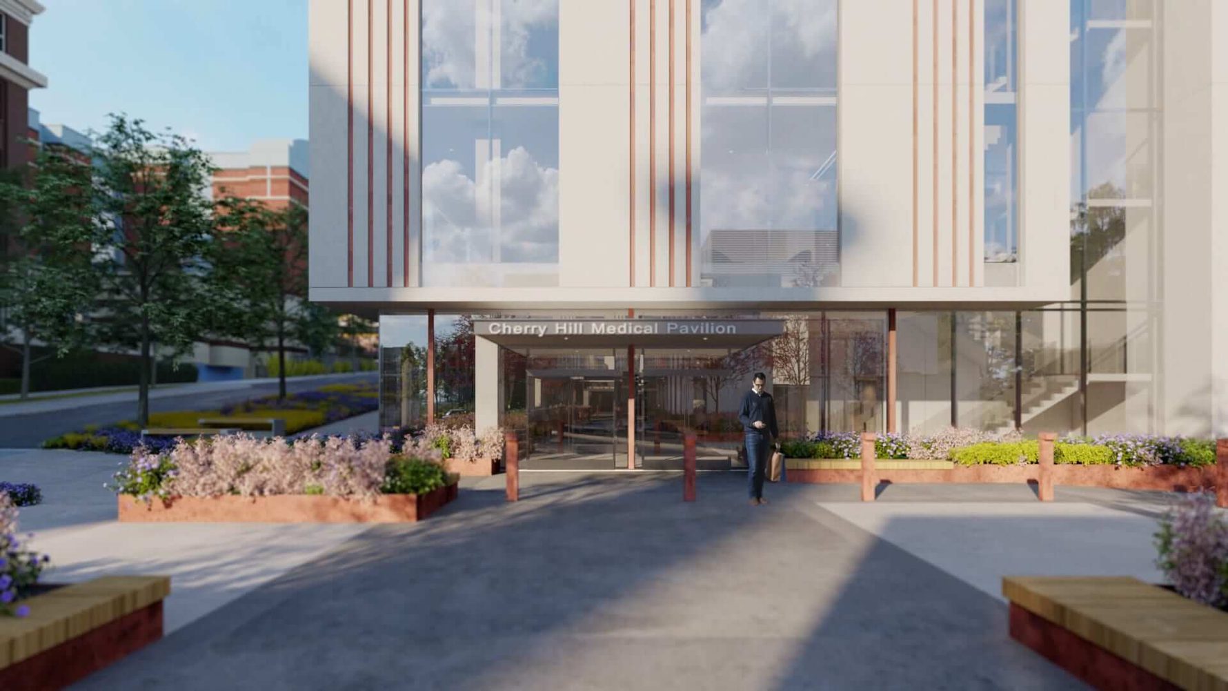 Exterior view of Pavilion entry at Sabey's Cherry Hill Campus