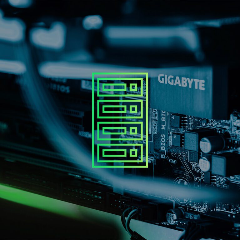 Detail shot of wires with an icon of a server stack