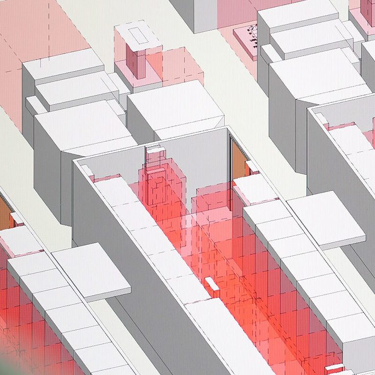 CAD drawing showing placement of data center equipment