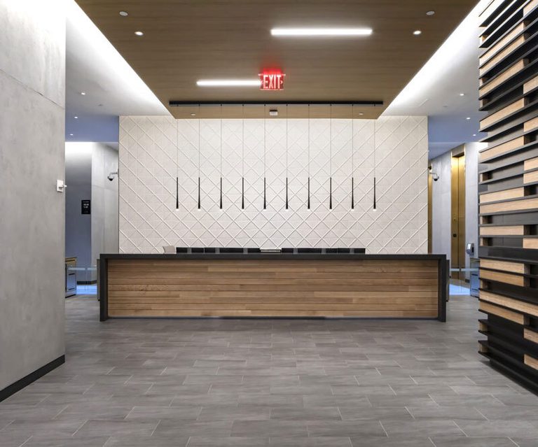 View down the hallway to the front desk of the Manhattan Data Center.